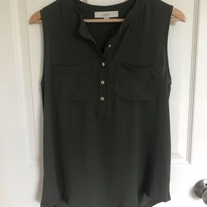 Loft Olive Button Mixed Media Henley Shell